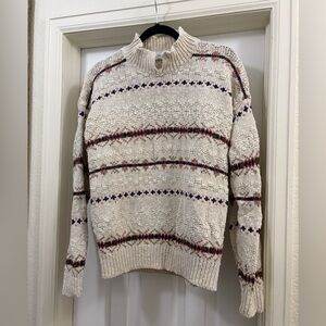 Cozy Cream Knit Sweater with Stripes Women’s size large, so cozy